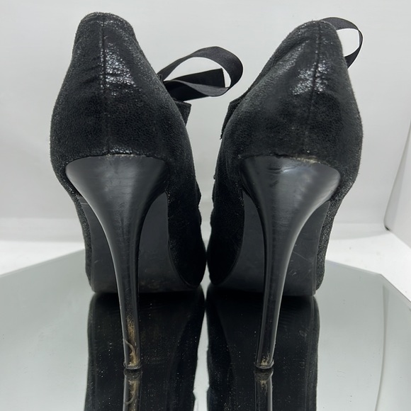 Sexy Lace-Up Cut out Peep Toe Little Black High Heels - Picture 3 of 10